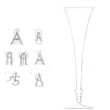 Bild: Entwurf für ein Sektglas mit Monogramm